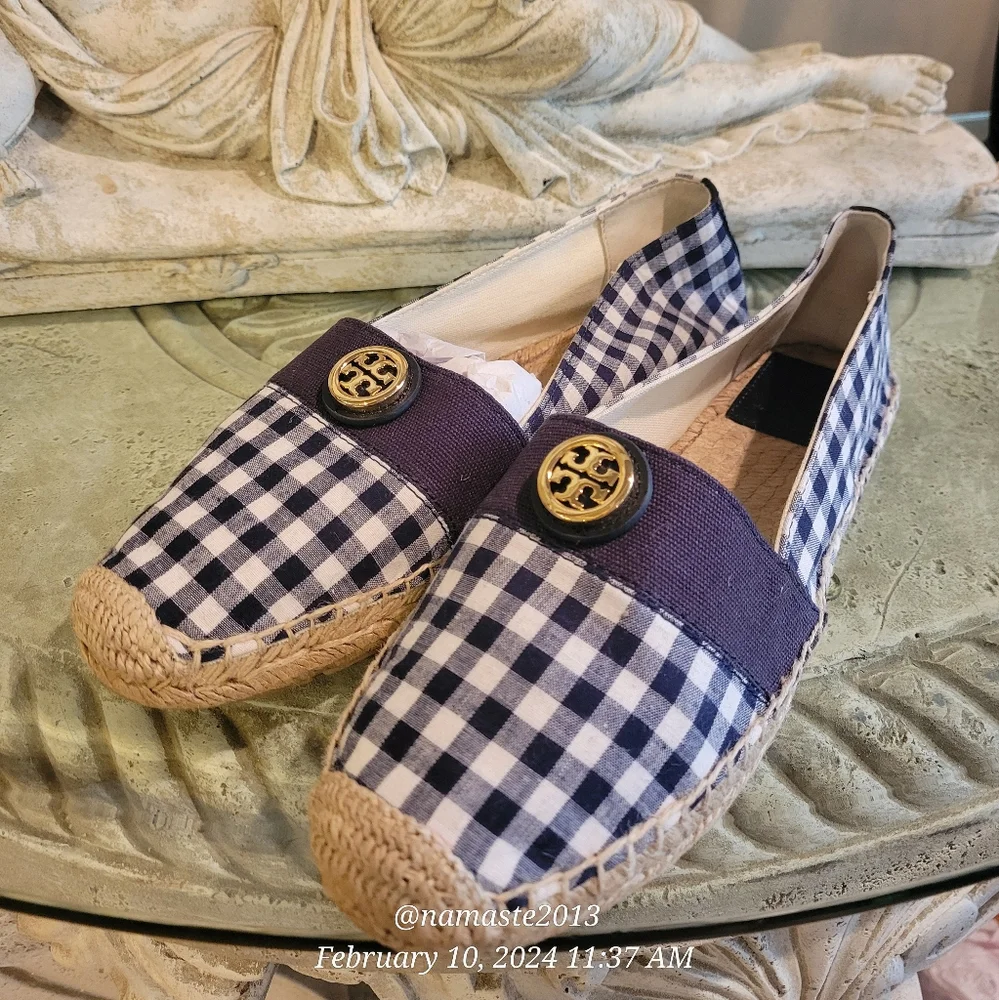 Tory Burch Beacher Brigh Navy Espidrilles Flats Jute Leather Designer #715 - Picture 2 of 16